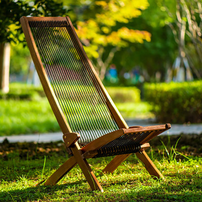 Corrigan Studio® Folding Roping Wood Chair Home Garden Outdoor Reading ...